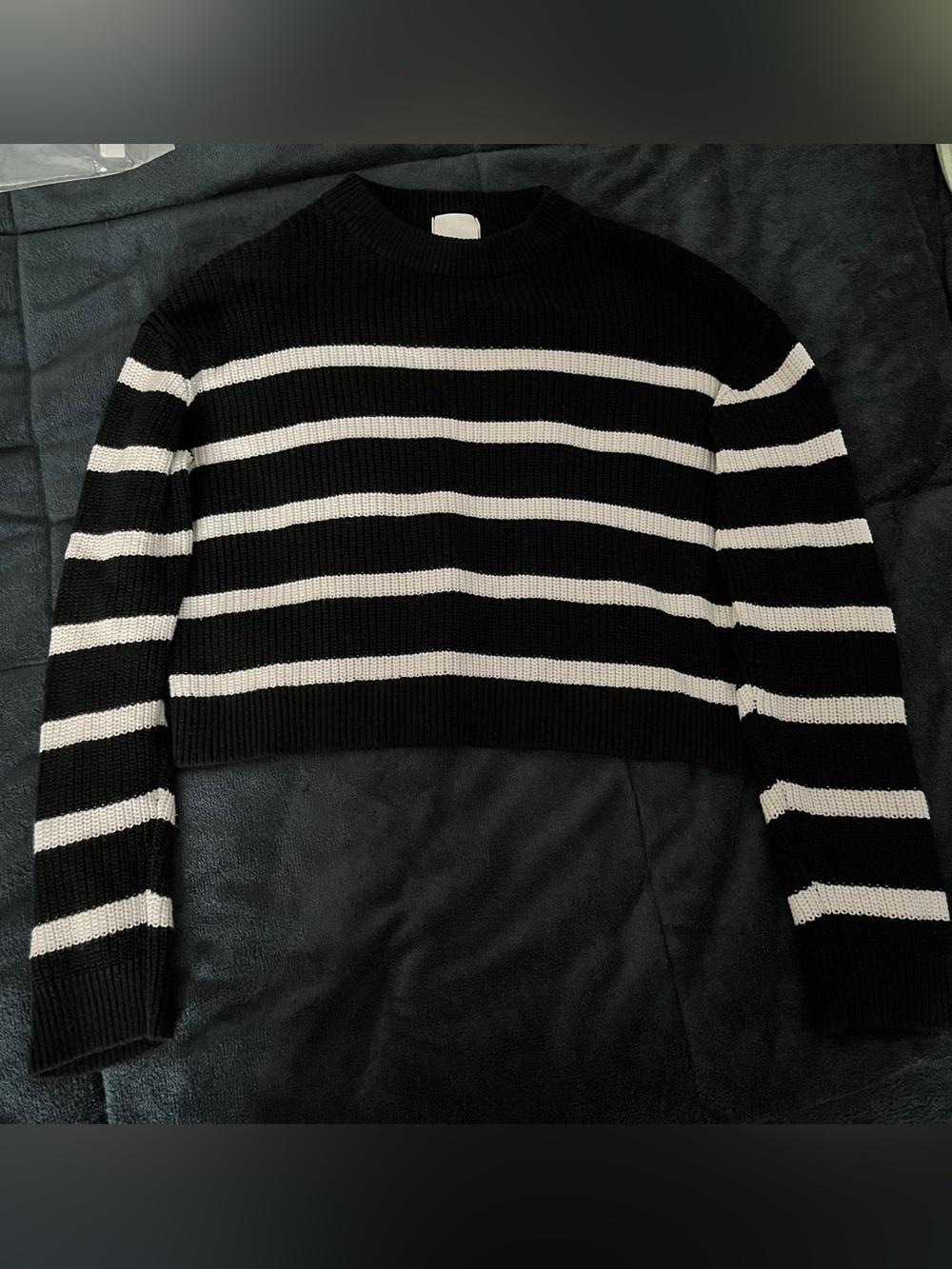 H&M Black and White Striped Crewneck Sweater